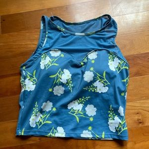 Kortni Jeane Blue Floral Netted Sweetheart Swim Top Small